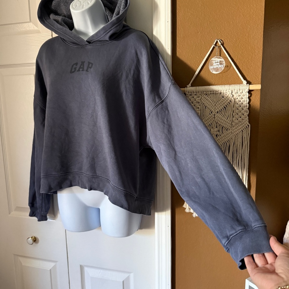GAP Stone Washed Navy Blue Hoodie Sweatshirt / Size M - Picture 4 of 8